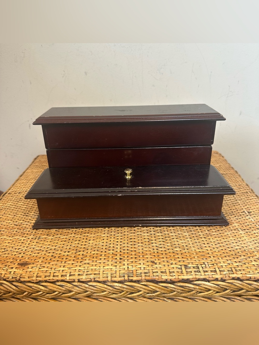 Vintage The Bombay Company Letter Desk Organizer Solid Wood Mahogany Hinged